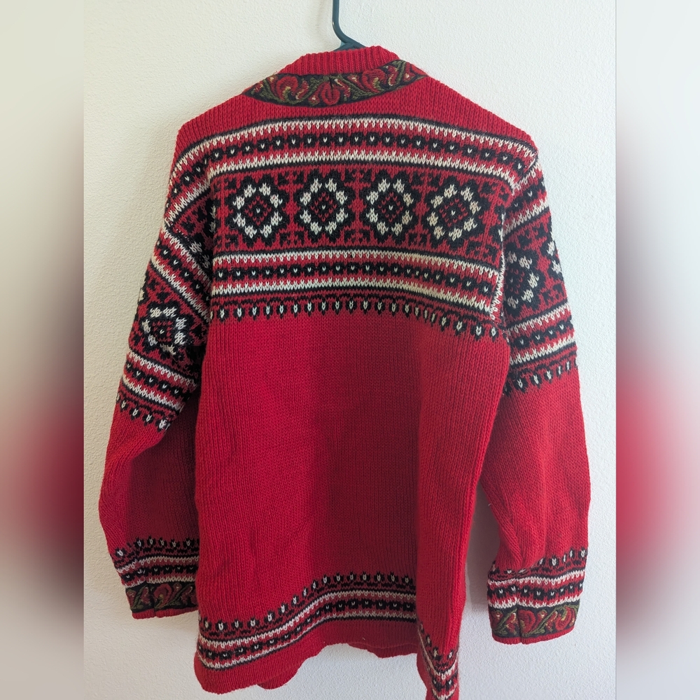 Red Patterned Cardigan Sweater - Picture 4 of 8